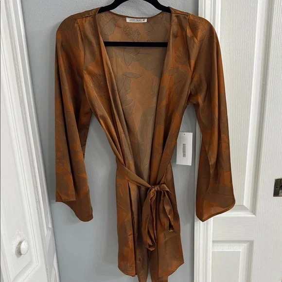 12th Tribe Brown Satin Robe Luxurious Wrap - Picture 1 of 8